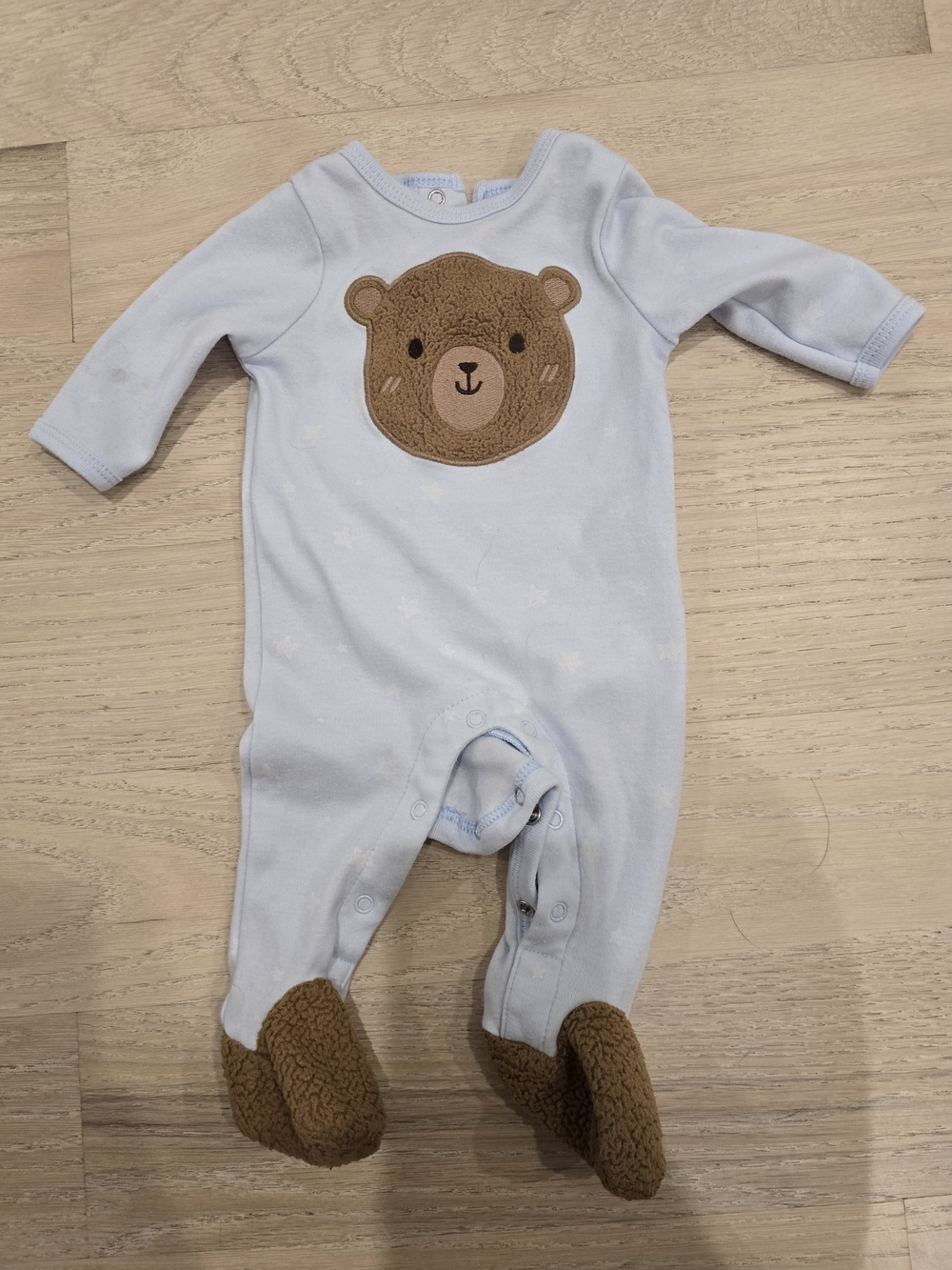 Light Blue Bear Applique Footed One-Piece for Kids
